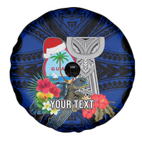 Custom Guam Christmas Spare Tire Cover Santa Gift Latte Stone and Sea Turle Mix Hibiscus Chamorro Blue Style LT03 - Polynesian Pride