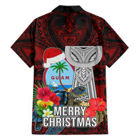 Guam Christmas Family Matching Short Sleeve Bodycon Dress and Hawaiian Shirt Santa Gift Latte Stone and Sea Turle Mix Hibiscus Chamorro Red Style LT03 - Polynesian Pride