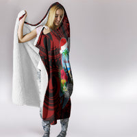 Guam Christmas Hooded Blanket Santa Gift Latte Stone and Sea Turle Mix Hibiscus Chamorro Red Style LT03 - Polynesian Pride