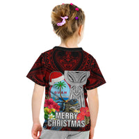 Guam Christmas Kid T Shirt Santa Gift Latte Stone and Sea Turle Mix Hibiscus Chamorro Red Style LT03 - Polynesian Pride