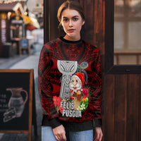 Guam Christmas Ugly Christmas Sweater Santa Gift Latte Stone and Sea Turle Mix Hibiscus Chamorro Red Style LT03 - Polynesian Pride