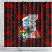 Guam Christmas Shower Curtain Santa Gift Latte Stone and Sea Turle Mix Hibiscus Chamorro Red Style LT03 - Polynesian Pride