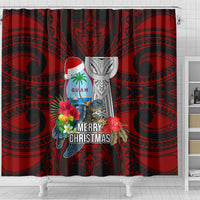 Guam Christmas Shower Curtain Santa Gift Latte Stone and Sea Turle Mix Hibiscus Chamorro Red Style LT03 - Polynesian Pride
