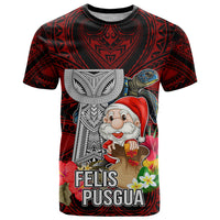 Guam Christmas T Shirt Santa Gift Latte Stone and Sea Turle Mix Hibiscus Chamorro Red Style LT03 Red - Polynesian Pride