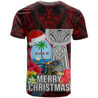 Guam Christmas T Shirt Santa Gift Latte Stone and Sea Turle Mix Hibiscus Chamorro Red Style LT03 - Polynesian Pride