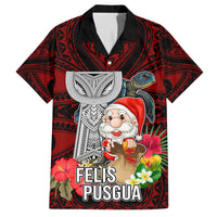 Custom Guam Christmas Family Matching Short Sleeve Bodycon Dress and Hawaiian Shirt Santa Gift Latte Stone and Sea Turle Mix Hibiscus Chamorro Red Style LT03 Dad's Shirt - Short Sleeve Red - Polynesian Pride