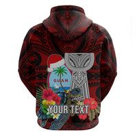 Custom Guam Christmas Hoodie Santa Gift Latte Stone and Sea Turle Mix Hibiscus Chamorro Red Style LT03 - Polynesian Pride
