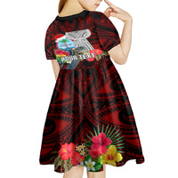 Custom Guam Christmas Kid Short Sleeve Dress Santa Gift Latte Stone and Sea Turle Mix Hibiscus Chamorro Red Style LT03 - Polynesian Pride