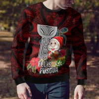 Custom Guam Christmas Ugly Christmas Sweater Santa Gift Latte Stone and Sea Turle Mix Hibiscus Chamorro Red Style LT03 - Polynesian Pride