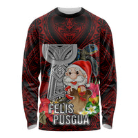 Custom Guam Christmas Long Sleeve Shirt Santa Gift Latte Stone and Sea Turle Mix Hibiscus Chamorro Red Style LT03 Unisex Red - Polynesian Pride