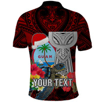 Custom Guam Christmas Polo Shirt Santa Gift Latte Stone and Sea Turle Mix Hibiscus Chamorro Red Style LT03 - Polynesian Pride