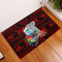 Custom Guam Christmas Rubber Doormat Santa Gift Latte Stone and Sea Turle Mix Hibiscus Chamorro Red Style LT03