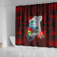 Custom Guam Christmas Shower Curtain Santa Gift Latte Stone and Sea Turle Mix Hibiscus Chamorro Red Style LT03 - Polynesian Pride