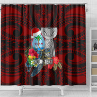 Custom Guam Christmas Shower Curtain Santa Gift Latte Stone and Sea Turle Mix Hibiscus Chamorro Red Style LT03 - Polynesian Pride