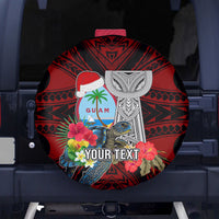 Custom Guam Christmas Spare Tire Cover Santa Gift Latte Stone and Sea Turle Mix Hibiscus Chamorro Red Style LT03 - Polynesian Pride