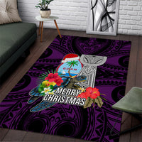 Guam Christmas Area Rug Santa Gift Latte Stone and Sea Turle Mix Hibiscus Chamorro Pink Style LT03 Pink - Polynesian Pride