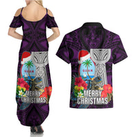 Guam Christmas Couples Matching Summer Maxi Dress and Hawaiian Shirt Santa Gift Latte Stone and Sea Turle Mix Hibiscus Chamorro Pink Style LT03 - Polynesian Pride