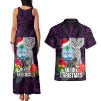 Guam Christmas Couples Matching Tank Maxi Dress and Hawaiian Shirt Santa Gift Latte Stone and Sea Turle Mix Hibiscus Chamorro Pink Style LT03 - Polynesian Pride