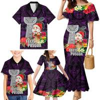 Guam Christmas Family Matching Mermaid Dress and Hawaiian Shirt Santa Gift Latte Stone and Sea Turle Mix Hibiscus Chamorro Pink Style LT03 - Polynesian Pride