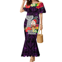 Guam Christmas Family Matching Mermaid Dress and Hawaiian Shirt Santa Gift Latte Stone and Sea Turle Mix Hibiscus Chamorro Pink Style LT03 Mom's Dress Pink - Polynesian Pride
