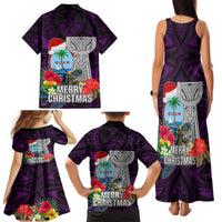 Guam Christmas Family Matching Tank Maxi Dress and Hawaiian Shirt Santa Gift Latte Stone and Sea Turle Mix Hibiscus Chamorro Pink Style LT03 - Polynesian Pride