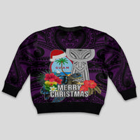 Guam Christmas Kid Ugly Christmas Sweater Santa Gift Latte Stone and Sea Turle Mix Hibiscus Chamorro Pink Style LT03 - Polynesian Pride