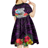 Guam Christmas Kid Short Sleeve Dress Santa Gift Latte Stone and Sea Turle Mix Hibiscus Chamorro Pink Style LT03 - Polynesian Pride