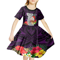 Guam Christmas Kid Short Sleeve Dress Santa Gift Latte Stone and Sea Turle Mix Hibiscus Chamorro Pink Style LT03 - Polynesian Pride