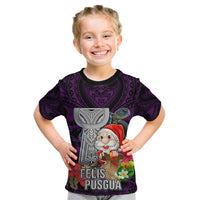 Guam Christmas Kid T Shirt Santa Gift Latte Stone and Sea Turle Mix Hibiscus Chamorro Pink Style LT03 Pink - Polynesian Pride
