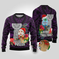 Guam Christmas Ugly Christmas Sweater Santa Gift Latte Stone and Sea Turle Mix Hibiscus Chamorro Pink Style LT03 Pink - Polynesian Pride
