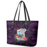 Guam Christmas Leather Tote Bag Santa Gift Latte Stone and Sea Turle Mix Hibiscus Chamorro Pink Style LT03 - Polynesian Pride