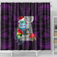 Guam Christmas Shower Curtain Santa Gift Latte Stone and Sea Turle Mix Hibiscus Chamorro Pink Style LT03 - Polynesian Pride