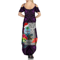 Guam Christmas Summer Maxi Dress Santa Gift Latte Stone and Sea Turle Mix Hibiscus Chamorro Pink Style LT03 - Polynesian Pride