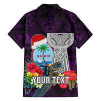 Custom Guam Christmas Family Matching Off Shoulder Long Sleeve Dress and Hawaiian Shirt Santa Gift Latte Stone and Sea Turle Mix Hibiscus Chamorro Pink Style LT03 - Polynesian Pride