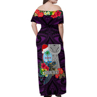Custom Guam Christmas Family Matching Off Shoulder Maxi Dress and Hawaiian Shirt Santa Gift Latte Stone and Sea Turle Mix Hibiscus Chamorro Pink Style LT03 - Polynesian Pride