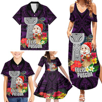Custom Guam Christmas Family Matching Summer Maxi Dress and Hawaiian Shirt Santa Gift Latte Stone and Sea Turle Mix Hibiscus Chamorro Pink Style LT03 - Polynesian Pride