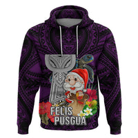 Custom Guam Christmas Hoodie Santa Gift Latte Stone and Sea Turle Mix Hibiscus Chamorro Pink Style LT03 Pullover Hoodie Pink - Polynesian Pride