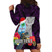 Custom Guam Christmas Hoodie Dress Santa Gift Latte Stone and Sea Turle Mix Hibiscus Chamorro Pink Style LT03 - Polynesian Pride