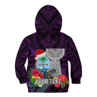 Custom Guam Christmas Kid Hoodie Santa Gift Latte Stone and Sea Turle Mix Hibiscus Chamorro Pink Style LT03 - Polynesian Pride
