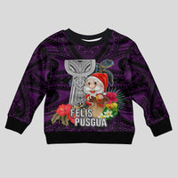 Custom Guam Christmas Kid Ugly Christmas Sweater Santa Gift Latte Stone and Sea Turle Mix Hibiscus Chamorro Pink Style LT03 Kid Pink - Polynesian Pride