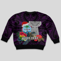 Custom Guam Christmas Kid Ugly Christmas Sweater Santa Gift Latte Stone and Sea Turle Mix Hibiscus Chamorro Pink Style LT03 - Polynesian Pride