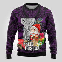 Custom Guam Christmas Ugly Christmas Sweater Santa Gift Latte Stone and Sea Turle Mix Hibiscus Chamorro Pink Style LT03 - Polynesian Pride