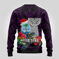 Custom Guam Christmas Ugly Christmas Sweater Santa Gift Latte Stone and Sea Turle Mix Hibiscus Chamorro Pink Style LT03 - Polynesian Pride
