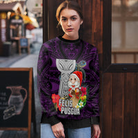 Custom Guam Christmas Ugly Christmas Sweater Santa Gift Latte Stone and Sea Turle Mix Hibiscus Chamorro Pink Style LT03 - Polynesian Pride