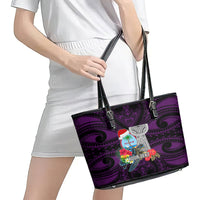 Custom Guam Christmas Leather Tote Bag Santa Gift Latte Stone and Sea Turle Mix Hibiscus Chamorro Pink Style LT03 - Polynesian Pride