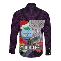 Custom Guam Christmas Long Sleeve Button Shirt Santa Gift Latte Stone and Sea Turle Mix Hibiscus Chamorro Pink Style LT03 - Polynesian Pride