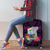 Custom Guam Christmas Luggage Cover Santa Gift Latte Stone and Sea Turle Mix Hibiscus Chamorro Pink Style LT03 - Polynesian Pride