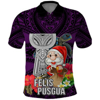 Custom Guam Christmas Polo Shirt Santa Gift Latte Stone and Sea Turle Mix Hibiscus Chamorro Pink Style LT03 Pink - Polynesian Pride