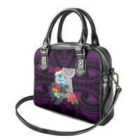 Custom Guam Christmas Shoulder Handbag Santa Gift Latte Stone and Sea Turle Mix Hibiscus Chamorro Pink Style LT03