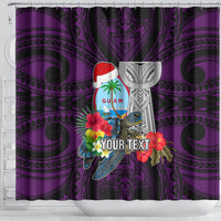Custom Guam Christmas Shower Curtain Santa Gift Latte Stone and Sea Turle Mix Hibiscus Chamorro Pink Style LT03 - Polynesian Pride